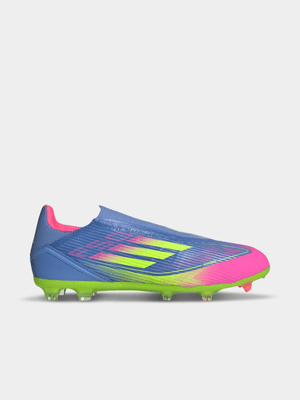 adidas Mens F50 League Laceless FG/MG Blue/Lemon/Pink Boots