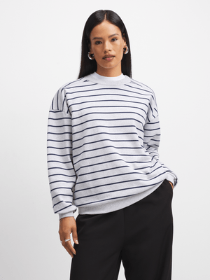 Exact Women's Grey & Navy Striped Sweat Top