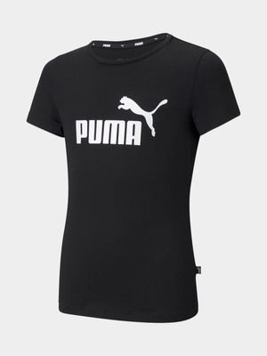 Puma Girls Essentials Logo Black/White Tee
