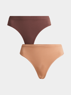 Exact Women's Brown & Nude 2-Pack Seamless Thongs