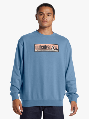 Men's Quiksilver Blue Graphic Mix Crew Pullover Sweater