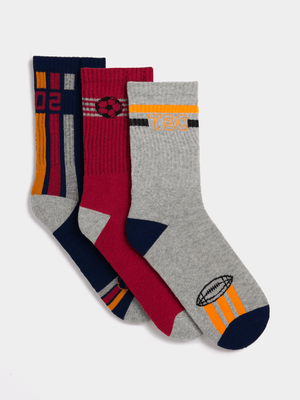 Jet Older Boys Multicolour 3 Pack Sport Socks