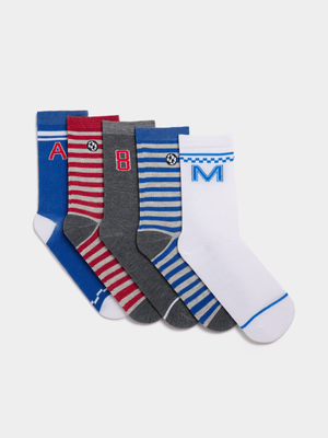 Jet Older Boys Multicolour 5 Pack Socks