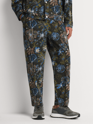 Men's Scotch & Soda Navy Pleated Tapered Printed Pants