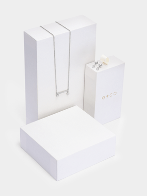Rhodium Plated Cubic Zirconia Bar & Star Necklace