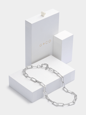 Rhodium Plated Paperclip Chain Necklace