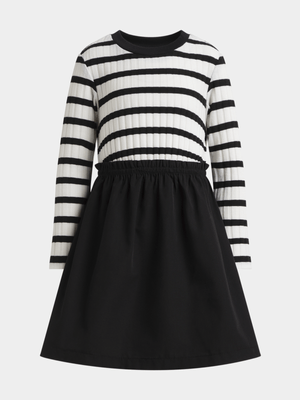 Exact Younger Girl's White & Black Striped Rib Combo Dress