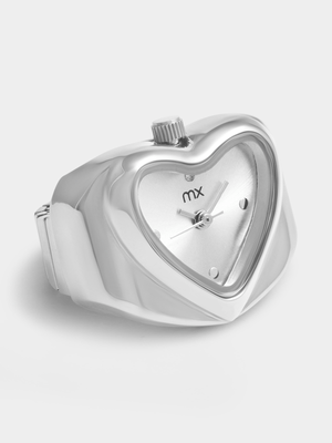 MX Silver Plated Silver Tone Dial Heart Watch Ring