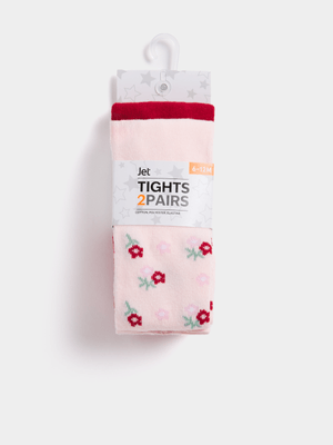 Jet Infant Girls Pink Floral 2 Pack Tights