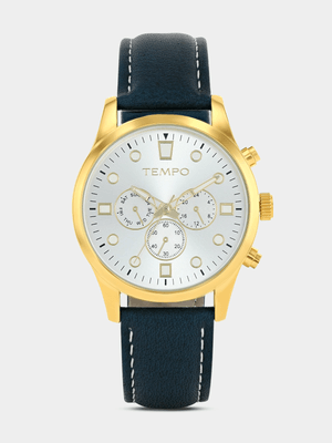 Tempo Gold Plated Silver Tone Dial Green Leather Watch
