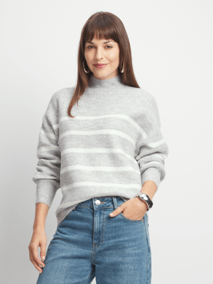 Exact Women's Grey & White Striped High Neck Jersey