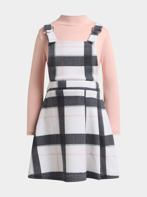 Exact Older Girl's Black & White Check Pinafore & T-Shirt Set