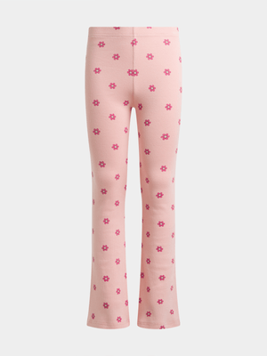 Jet Older Girls Pink Rib Floral Leggings