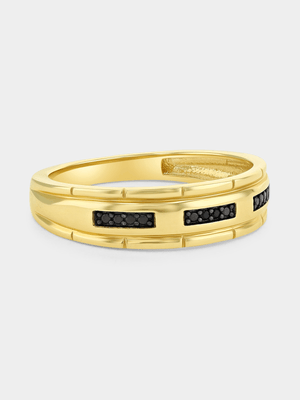 Yellow Gold Black Diamond Pavé Triple Bar Ring