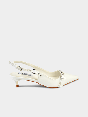 Women's Madison Lexi White Slingback Kitten Heel