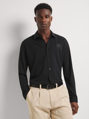 Fabiani Men's Black Casual Pique Knit Shirt
