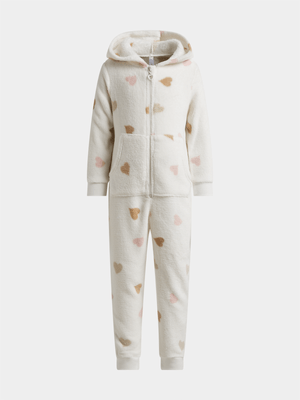 Exact Younger Girl's White Heart Print Onsie