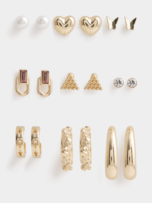 Exact Women's Gold 9-Pack Earrings Set