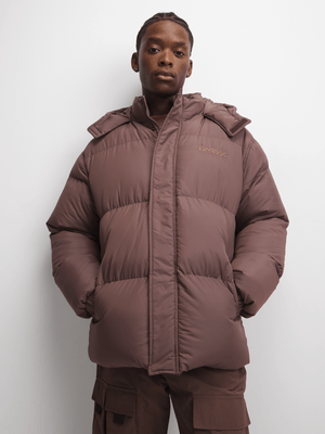 Redbat Men's Brown Hooded Puffer Jacket