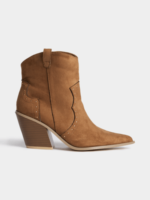 The FIX Women's Tan Suede Studded Heeled Boot