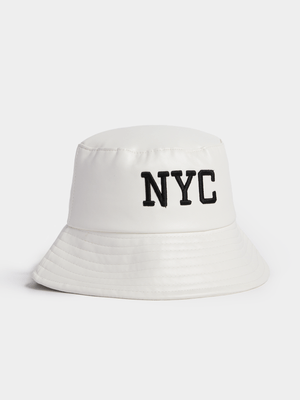 The FIX Unisex White PU NYC Bucket Hat