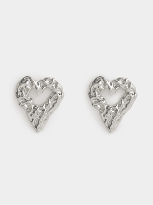The FIX Women's Silver Battered Heart Earrings