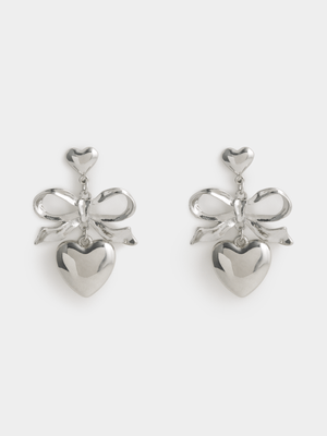 The FIX Women's Silver Heart Bow Earrings