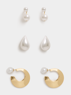 The FIX Women's 3-Pack Pearl & Hoop Earrings
