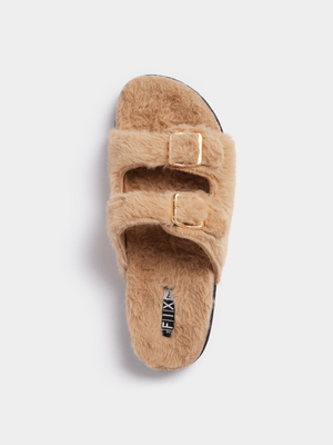 The FIX Women's Natural Fur Lined Double Strap Sandals