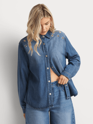 Women's  Me&B Blue Lyocell Denim Shirt with Eyelets