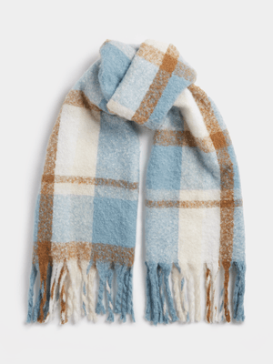 Exact Women's Blue & Natural Check Blanket Scarf