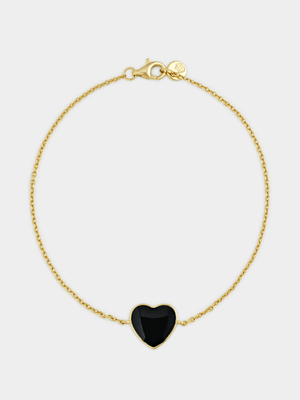 Gold Plated Sterling Black Enamel Heart Bracelet