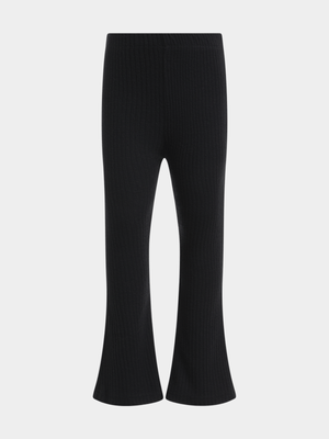 Jet Younger Girls Black Flared Rib Leggings