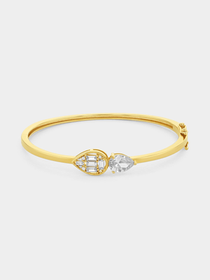 Gold Plated Sterling Silver Cubic Zirconia Pear Bangle