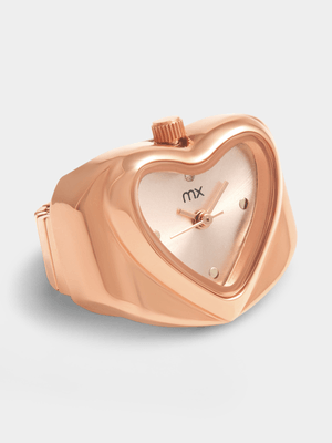 MX Rose Plated Rose Tone Dial Heart Watch Ring
