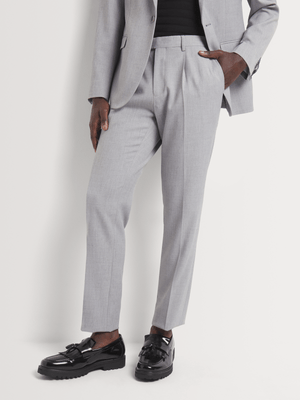 Men's Markham Slim Pleated Grey Melange Suit Trouser