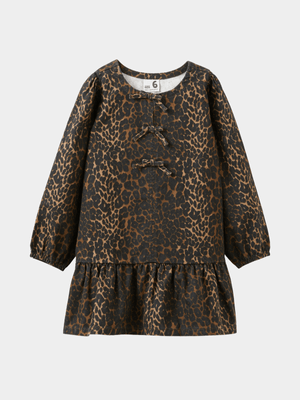 Cotton On Kids Girl Brown Betty Bow Front Denim Dress