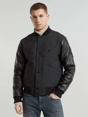 G-Star Men's Varsity Wool Leather Black Jacket
