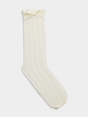 The FIX Women's White Frill Bow Socks