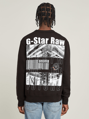G-Star Men's Substance Back Graphic Relaxed Black Sweater