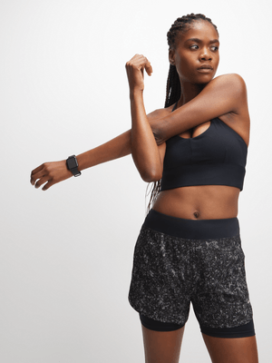 TS Womens Twofer Monochrome Black/White Run Shorts