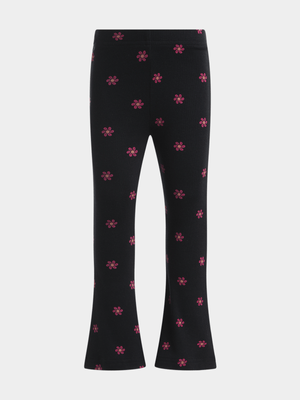 Jet Younger Girls Black Floral Leggings