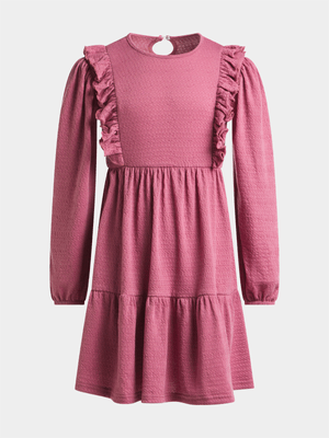 Jet Older Girls Pink Textured Frill Dress