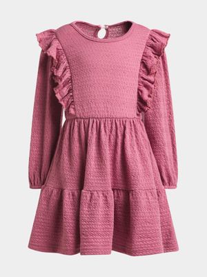 Jet Younger Girls Pink Textured Frill Dress