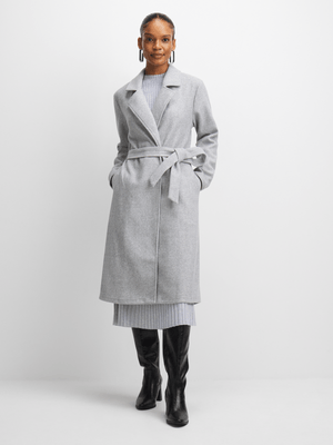 Jet Women's Light Grey Melange Melton Coat