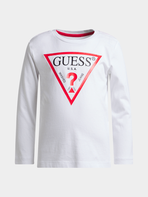 Younger Boy Guess White  Long Sleeve T-Shirt