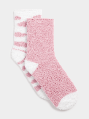 Exact Women's Pink & White 2-Pack Sleep Socks