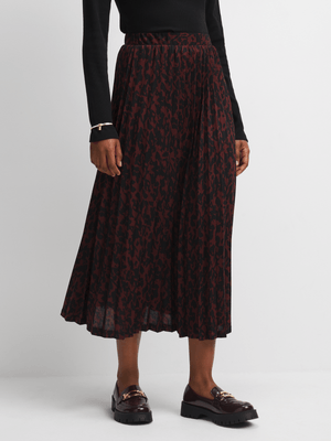 Exact Women's Black & Brown Animal Print Pleated Skirt