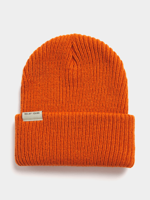 Relay Jeans Men's  Ribbed  Orange Beanie
