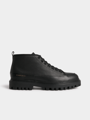 Fabiani Men's Black Leather Apron Toe Boot